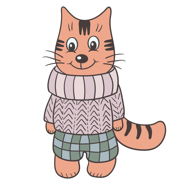 一只穿着毛衣和裤子的玩具猫图片下载