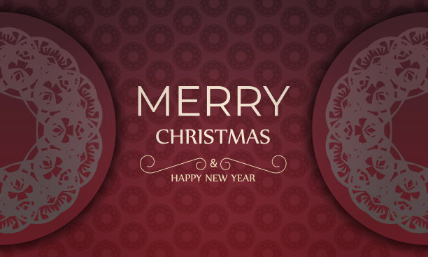 红色新年传单与冬季图案图片下载