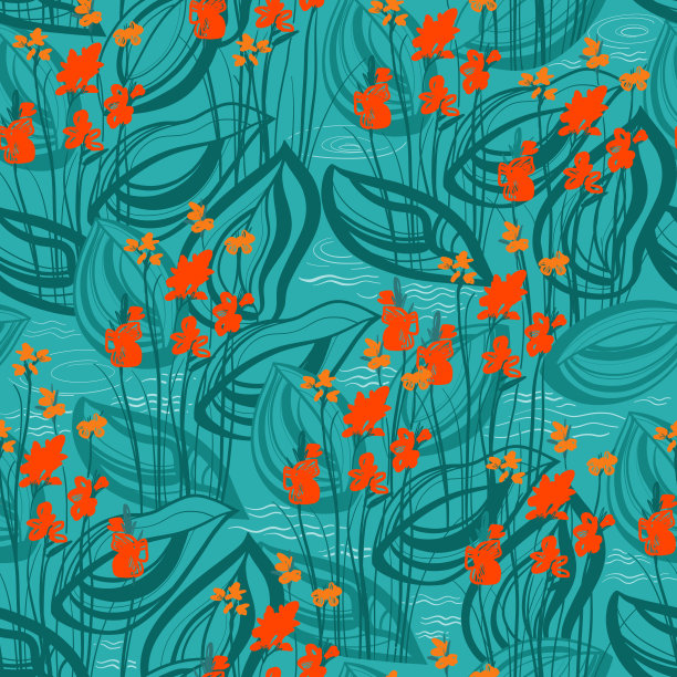 无缝图案与红色水花在绿松石绿色背景图片下载