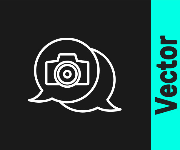 白线照片相机图标孤立在黑色图片下载