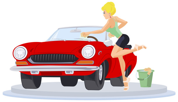 漂亮女孩为互联网和移动洗车图片下载