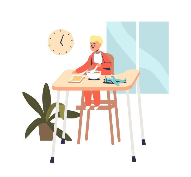 蹒跚学步的小男孩吃麦片和新鲜水果图片下载