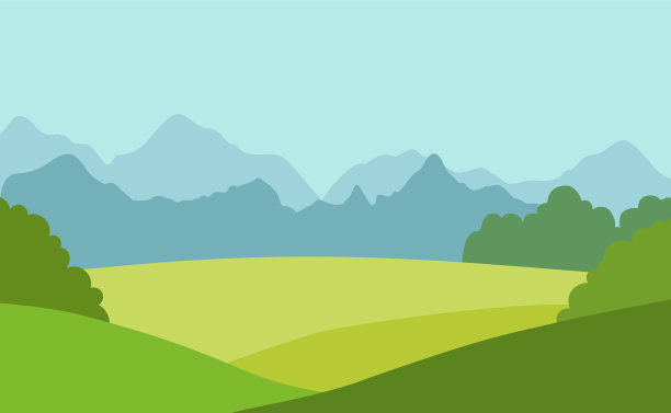 乡村的夏季景观绿色的草甸与山丘图片下载