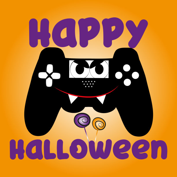 万圣节快乐文字与可爱的笑脸控制器图片下载