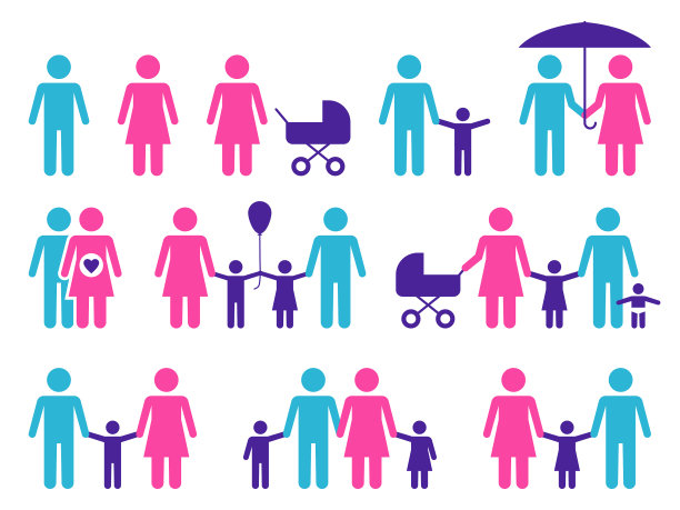 彩色家庭图标快乐的父母和孩子图片下载