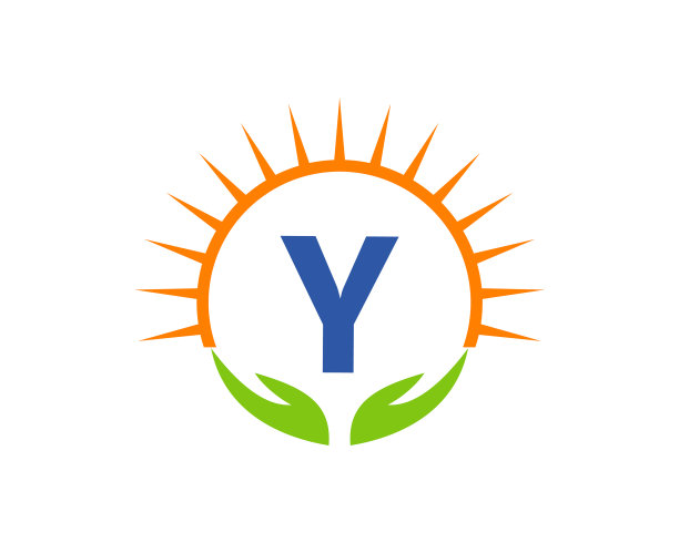 慈善标志与手太阳和y字母概念图片下载