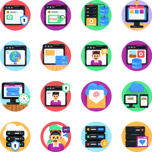 Web和云服务扁平风格图标图片下载