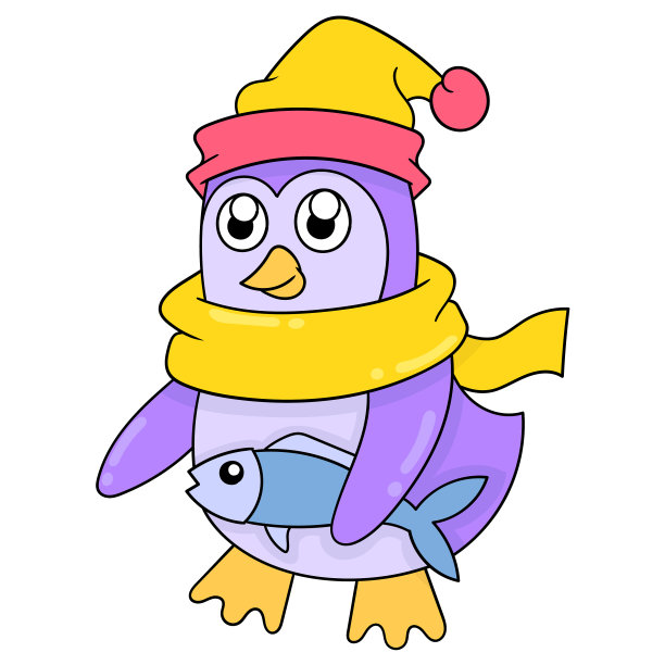 企鹅在冬天带上围巾和帽子图片下载