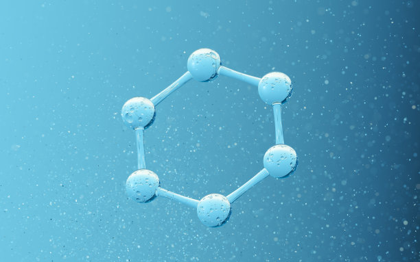 蓝色背景下的化学分子，3D渲染图片下载