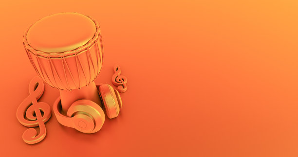 带有耳机和彩色背景音乐音符的木鼓图片下载