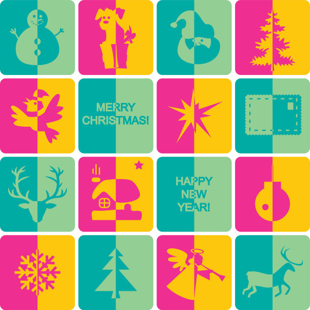 圣诞节和新年图标一半图片下载