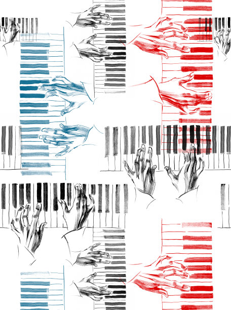无缝模式与钢琴和音乐家的手图片下载