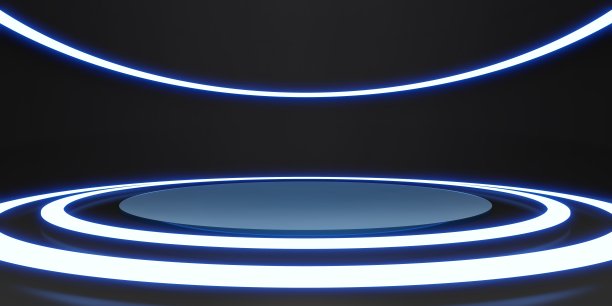 激光和球形荧光灯技术风格的地板和墙壁3D插图图片下载