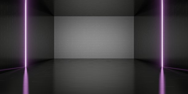 六边形激光照明房间背景霓虹灯技术风格的地板和墙壁3D插图图片下载