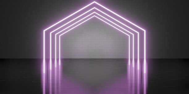 六边形激光照明房间背景霓虹灯技术风格的地板和墙壁3D插图图片下载