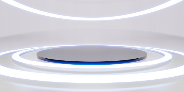 激光和球形荧光灯技术风格的地板和墙壁3D插图图片下载