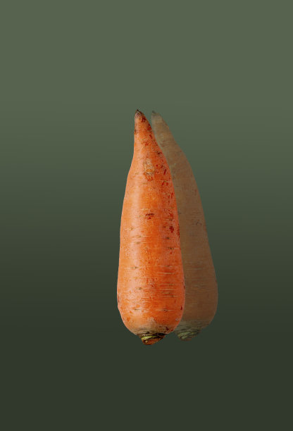 胡萝卜及其在绿色玻璃上的反射，创意照片，平铺图片下载