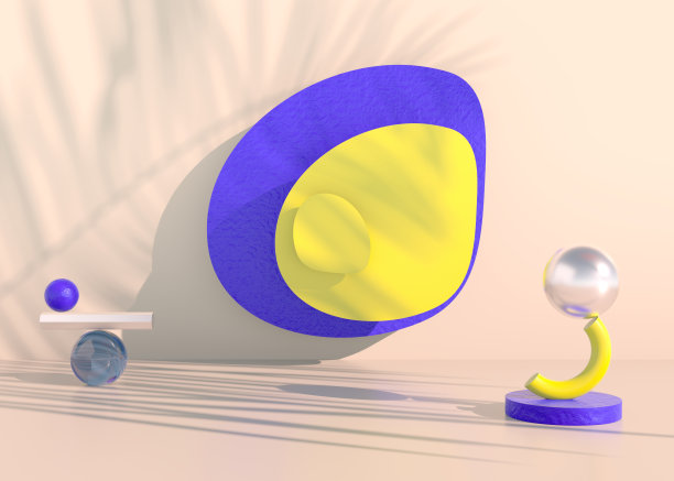 讲台上有棕榈叶的阴影，用于化妆品展示。空的展示台基背景模型。3 d渲染。图片下载