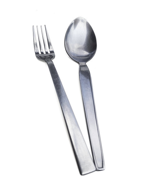 不锈钢叉子和勺子孤立在白色背景图片下载