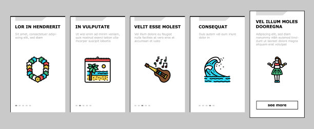 夏威夷岛度假胜地的图标设置图片下载