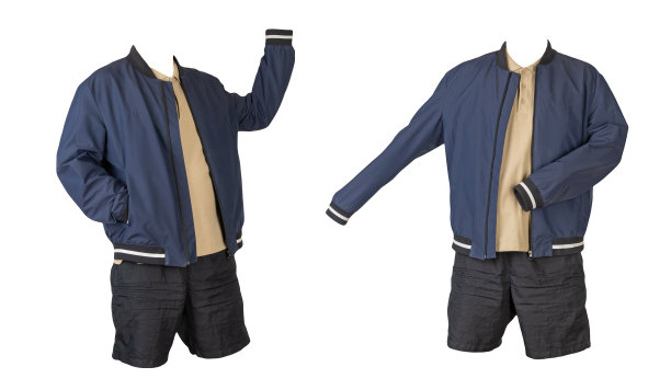 男子短夹克，衬衫和运动短裤孤立在白色背景。图片下载