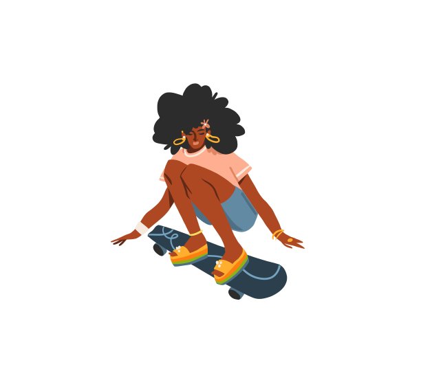 手绘矢量抽象平年轻夏天快乐的现代图形插图复古时髦女孩骑在滑板上，90年代复古打印概念，复古矢量人设计。图片下载
