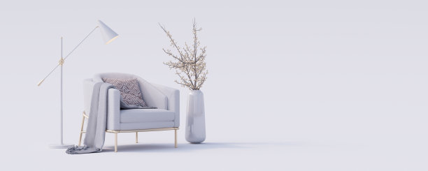 创意室内设计在白色工作室与现代扶手椅3d渲染图片下载
