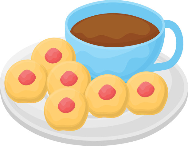 红茶和饼干概念，全餐之间的轻零食矢量颜色图标设计，烹饪早餐符号，早餐菜肴标志，餐厅或咖啡馆菜单股票插图图片下载