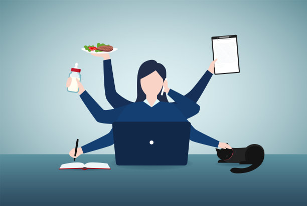 混合工作后的covid-19危机，员工选择远程在家或现场办公室工作，多任务处理。图片下载