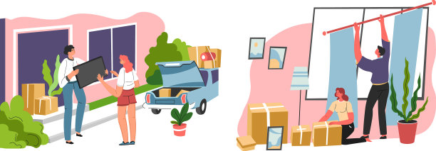 搬家具和安置在新家的夫妇图片下载