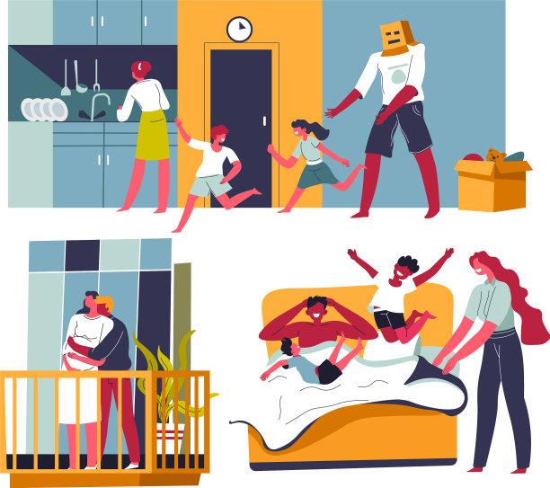 父母和孩子一起在家里度过家庭时光图片下载