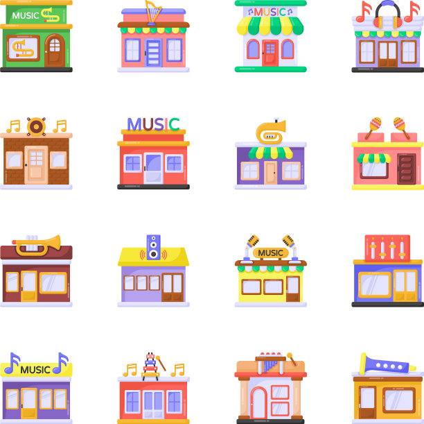 乐器商店扁平图标包图片下载