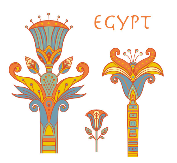 埃及花卉色彩丰富的设计元素集图片下载