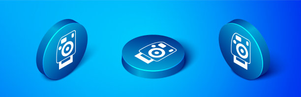 等距摄影相机图标孤立在蓝色图片下载