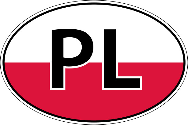 波兰PL旗帜标签贴纸的汽车，国际牌照图片下载