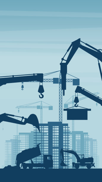 移动背景的重型机械如卡车，轮式挖掘机，在一个城市的建筑上工作图片下载