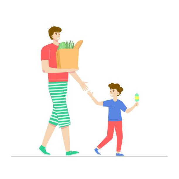 爸爸和孩子去杂货店买东西。图片下载