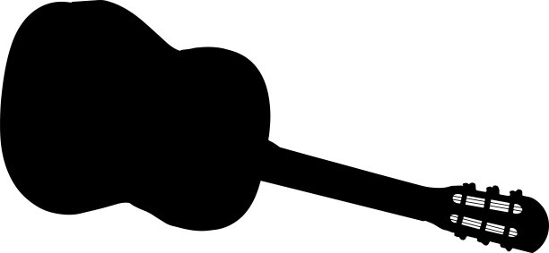 古典吉他矢量剪影，孤立在白色背景，吉他填充黑色，音乐和乐器概念图片下载