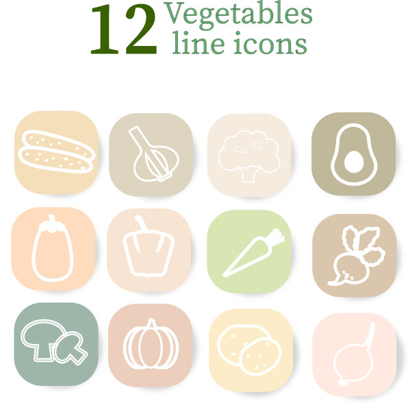 收集蔬菜图标。一套蔬菜上的淡彩色贴纸。矢量插图。图片下载