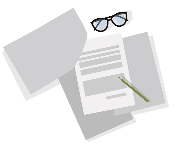 业务表单、文档都放在办公桌旁的工作台上，俯视图。研究论文、铅笔和眼镜。矢量公司概念的说明。图片下载