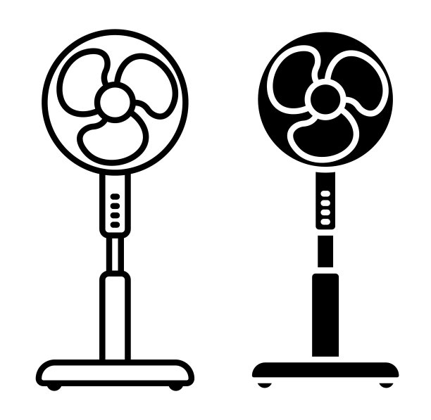 线性图标，电风扇在高处冷却。保持室内舒适的温度。简单的黑色和白色矢量孤立在白色背景图片下载