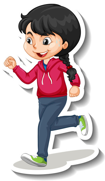 卡通人物贴纸上有一个女孩在慢跑图片下载