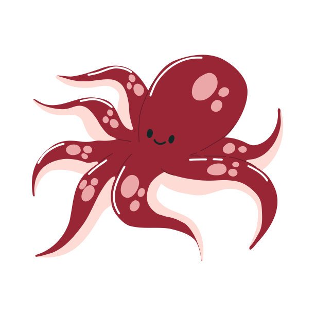 章鱼。可爱的手绘章鱼鱿鱼性格。孩子们的海洋鱼。矢量插图在白色背景。图片下载