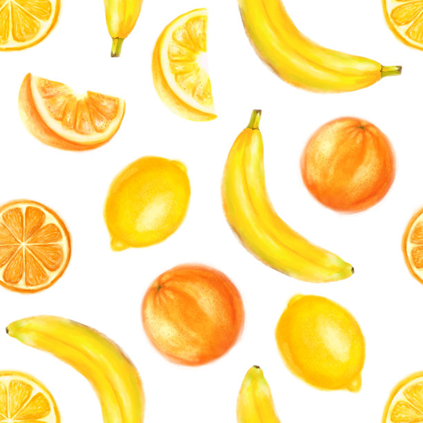 多汁的水果无缝图案。明亮的水彩风格的夏季设计。图片下载