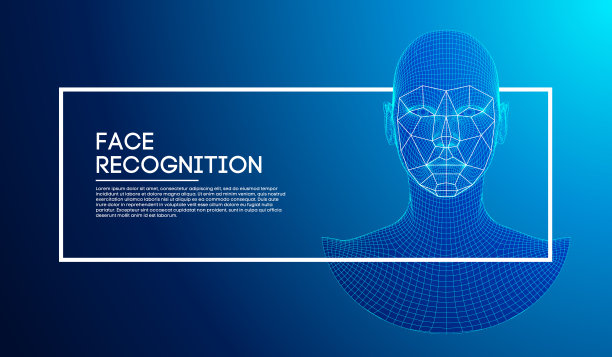 蓝色眼睛的机器人，拥有详细的虹膜和瞳孔。人脸识别概念与传感器和人脸身份。三维扫描图片下载