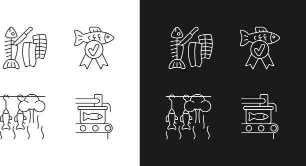 鱼类产品准备线性图标设置图片下载