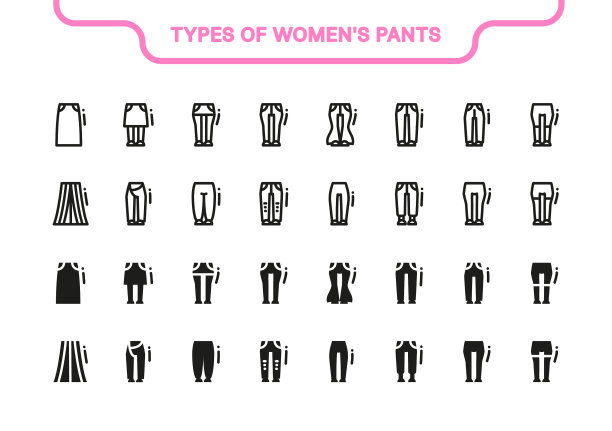 简单的图标设置类型的女士裤子线和图片下载