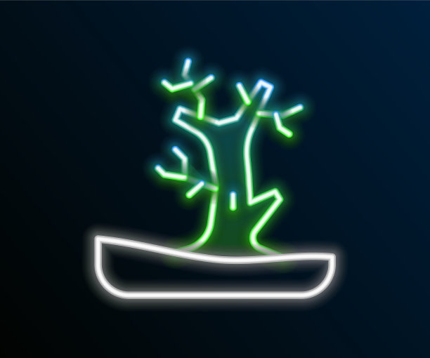 发光的霓虹灯线裸树图标孤立在黑色图片下载