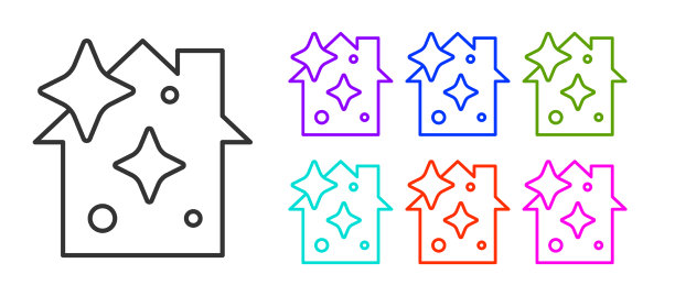 黑线家居清洁服务概念图标图片下载