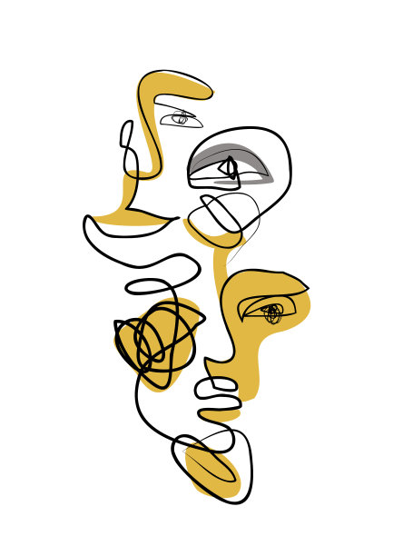 现代女性的脸，眼睛，嘴唇在一条线画图片下载